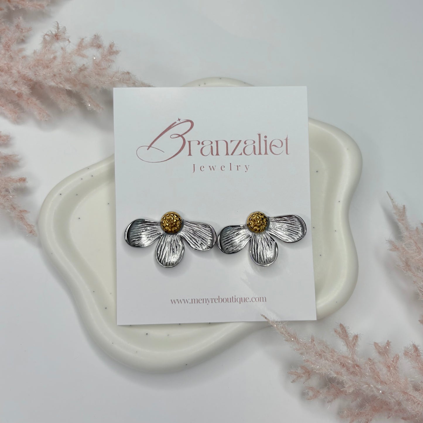 Silver and Gold Flower Earrings