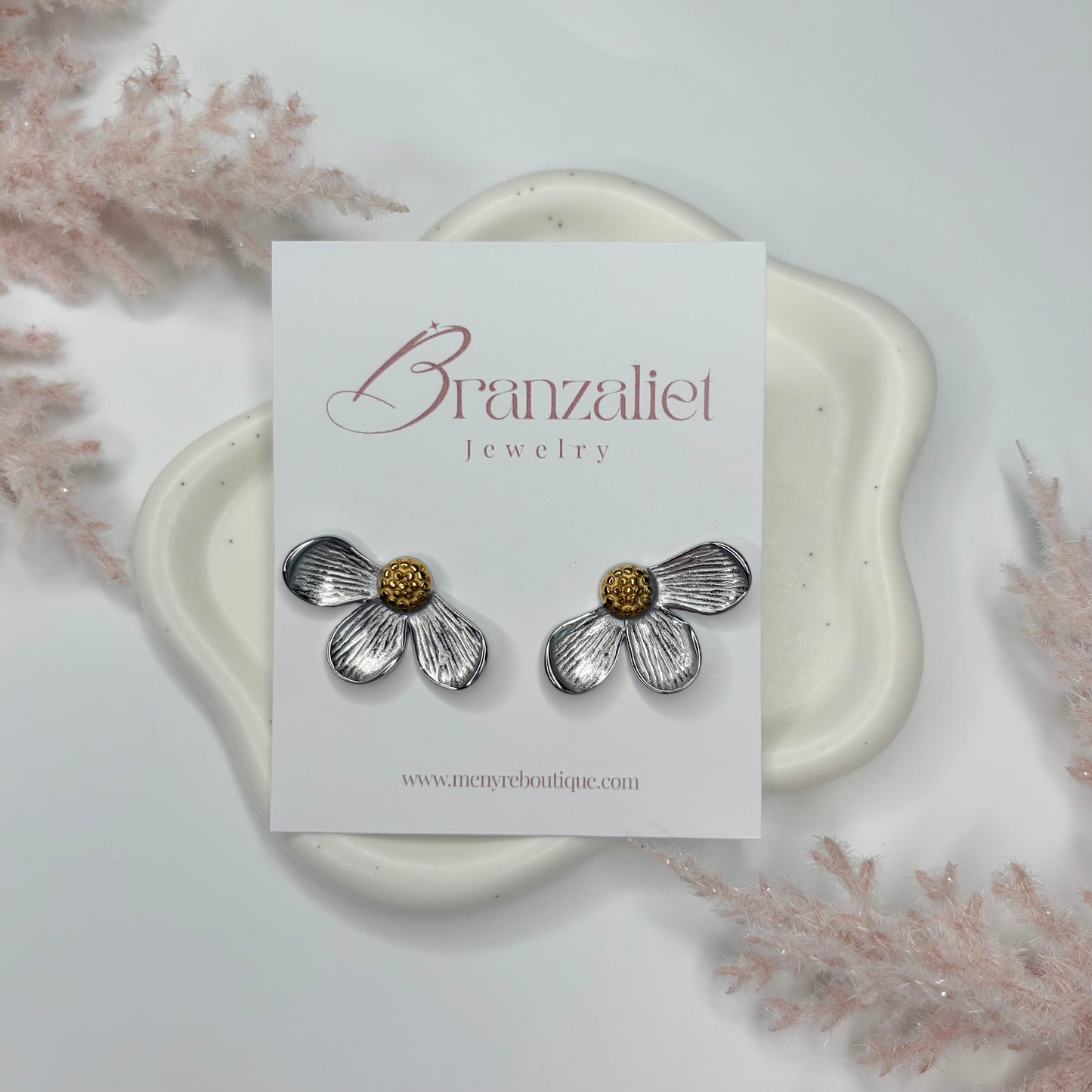 Silver and Gold Flower Earrings