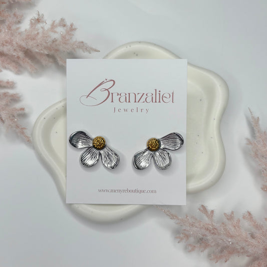 Silver and Gold Flower Earrings